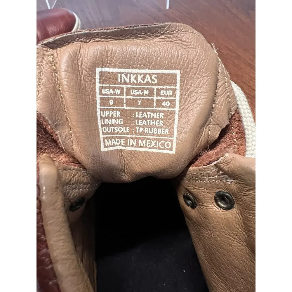 Inkkas Brown Leather Camping Boots High Top Peruvian Artisan Fabric Men Size 7